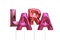 Name lara made of pink inflatable balloons isolated on white background