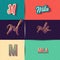 name Mila in various Retro graphic design elements, set of vector Retro Typography graphic design illustration