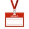 Name tag with Hello. ID card, badge or access card with lanyard. Vector illustration