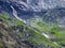 Nameless waterfalls under the Alpine peaks Glarner Vorab and BÃ¼nder Vorab in the valley of Im Loch