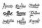 Names of cities, Paris, Prague, Istanbul, Seoul, Rome, Dubai, Amsterdam, Milan, Moscow, city lettering design hand drawn