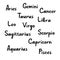 Names of the zodiac signs. Set of hand drawn horoscope inscriptions