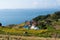 Namhae,South Korea-November 2020: Countryside Gacheon Daraengi Village with sea view and green rice field at Namhae, South Korea