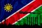 Namibia flag, background with space for your logo - industrial 3D illustration.Silhouette of a chemical plant, oil refining, gas,