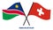 Namibia and Switzerland Flags Crossed And Waving Flat Style. Official Proportion. Correct Colors