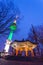 Namsan Tower at Night or seoul tower and pavilion traditional architecture of Korea.