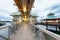 NANAIMO, CANADA - AUGUST 13, 2017: Lights of city promenade along the port at night. Nanaimo is a famous destination in Vancouver