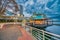 Nanaimo, Canada - August 13, 2017: Nanaimo buildings along the sea at summer sunset, Vancouver Island