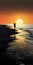 Nancy\\\'s Beach Walk: Hyperrealistic Sunset Illustration With Chrome Reflections