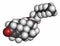 Nandrolone decanoate anabolic steroid drug molecule. Also used in sports doping. 3D rendering. Atoms are represented as spheres