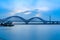 Nanjing railway yangtze river bridge at dusk