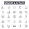 Nannies and au pairs line icons, signs set, vector. Nannies and au pairs outline concept, illustration: babysitter,nanny