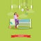 Nanny with a child. Nursery room interior. Vector illustration in flat style. Baby, cradle