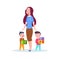 Nanny and kids. Young babysitter, cartoon little brothers with cubes. Preschool study, isolated kindergarten children