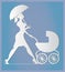 Nanny. Woman walking with a baby carriage. Paper art