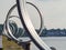 Nantes, France. Metal rings of the artist Daniel Buren along the river Loire