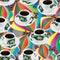 Nanyang coffee cup buttefly colorful seamless pattern