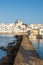 Naoussa harbor with traditional Greek houses