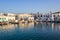 Naoussa harbor with traditional Greek houses in the Cycladic style, Paros island, Greece.