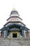 Naphamethinidon chedi and Naphaphonphumisiri pagoda stupa of Doi Inthanon mountain with mist rainning in morning for thai people