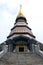 Naphamethinidon chedi and Naphaphonphumisiri pagoda stupa of Doi Inthanon mountain with mist rainning in morning for thai people