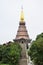 Naphamethinidon chedi and Naphaphonphumisiri pagoda stupa of Doi Inthanon mountain with mist rainning in morning for thai people