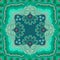 Napkin in arabian style. Paisley ornamental frame and stylized mandalas - flowers in green tones