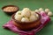 Napkin delight Rasgulla, a famous Bengali sweet in a clay bowl