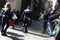Naples, 13/3/2020, police man check masked woman for coronavirus pandemia
