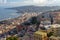 Naples hills on sunset with Mediterranean sea bay top view. Naples seashore. Neapol evening panorama.