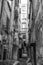 Naples, Italy - August 08, 2015 : Narrow streets of Naples, black and white photographs