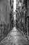 Naples, Italy - August 08, 2015 : Narrow streets of Naples, black and white photographs