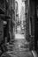 Naples, Italy - August 09, 2015 : Narrow streets of Naples, black and white photographs