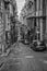 Naples, Italy - August 16, 2015 : Narrow streets of Naples, black and white photographs