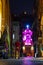 Naples, Italy - August 9, 2019: S. Maria ogni Bene ai Sette Dolori Church at night with neon light