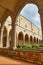 Naples, Italy - October 25, 2019: View of the decorated by frescoes cloister arcades of The Monumental Complex of Saint Claire in