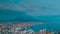 Naples, Italy. Top View Skyline Cityscape In Evening Lighting. Tyrrhenian Sea And Landscape With Volcano Mount Vesuvius