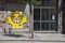 Naples street view with graffiti over metal shutters