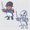 Napoleon Bonaparte angry holds sword. Hand drawn character