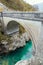 Napoleon bridge over emerald color Soca river, Slovenia