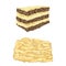 Napoleon cake and mille feuille pastry in watercolor style. Isolated elements.