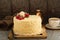 Napoleon layered cake with macarons and raspberry