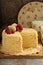 Napoleon layered cake with macarons and raspberry