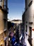 Napoli street and vesuvio volcano in the background