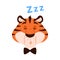 Napping cartoon funny tiger head isolated