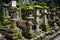 NARA, JAPAN - APRIL 02, 2019: Young deer and old stone japanese lanterns in Kasuga Grand Shrine, Nara, Japan