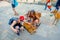 Nara, Japan - July 26, 2017: Close up of unidentified women taking a selfie of a wild deer in Nara, Japan. Nara is a