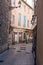 Narbonne old street ancient pedestrian alley in city center Aude Occitanie France