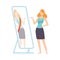 Narcissistic Woman Character Looking at Mirror Pretend to Be Successfull, Girl Overestimate Herself, Self Confidence