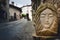 Narrow alley in Bossolasco, village of the roses Piedmont, Italy